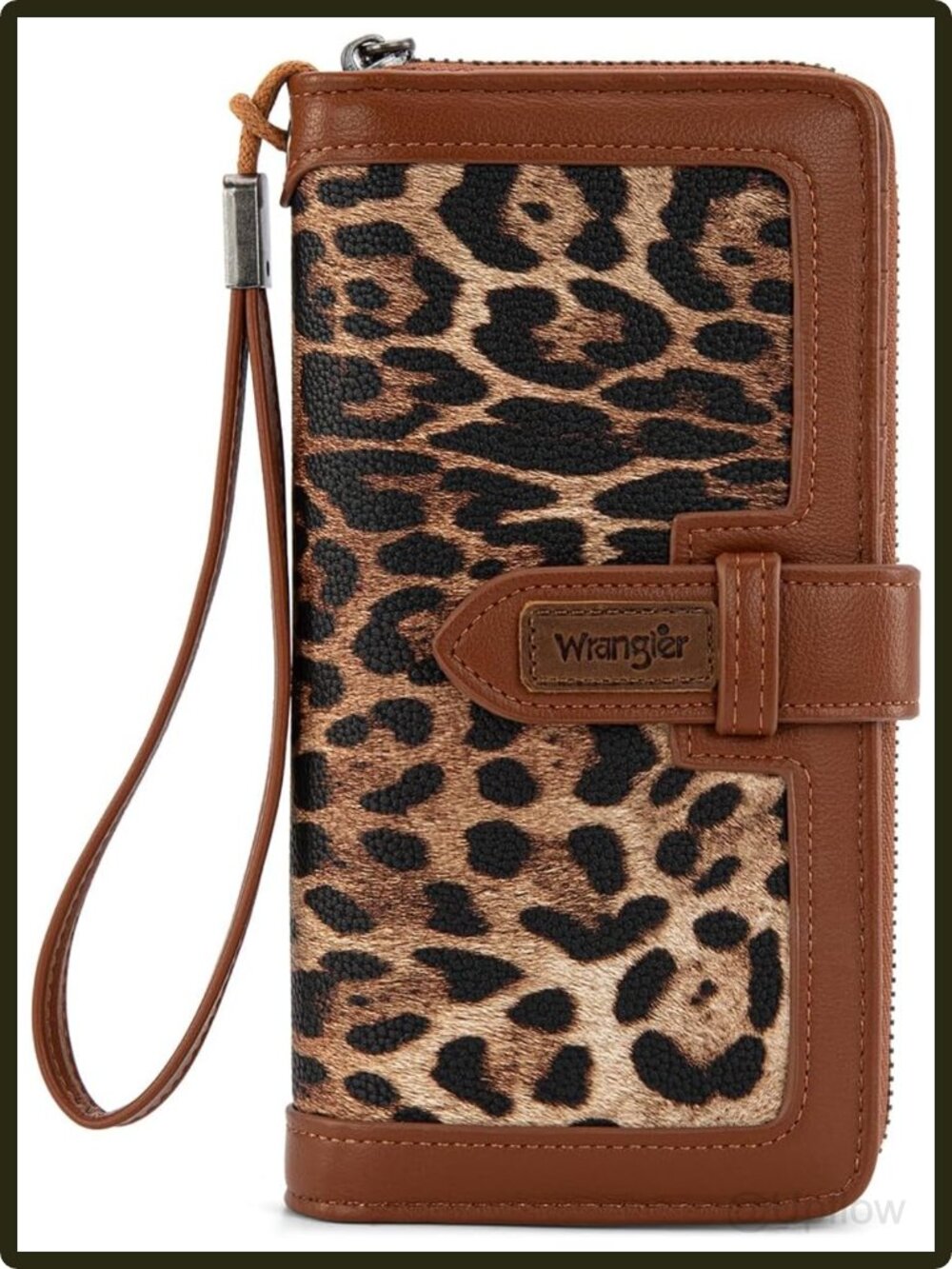 Women's Large RFID Blocking Bifold Wristlet Wallet with ID Window Leopard Print